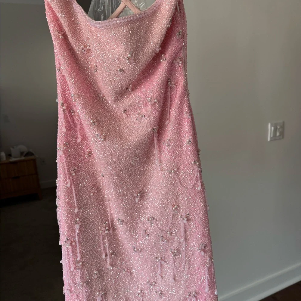 Clio Peppiatt Embellished stretch-mesh mini dress, baby pink - Picture 7 of 11